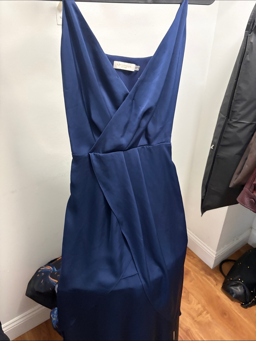 Ramy Brook Strapless Satin Navy Wrap Dress
